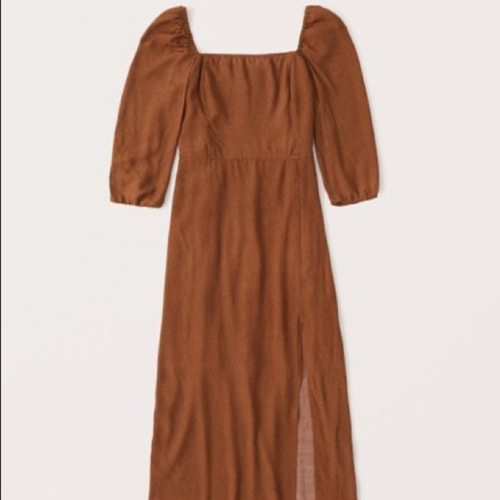 Abercrombie & Fitch square neck midi dress. Color is orange spice with dots